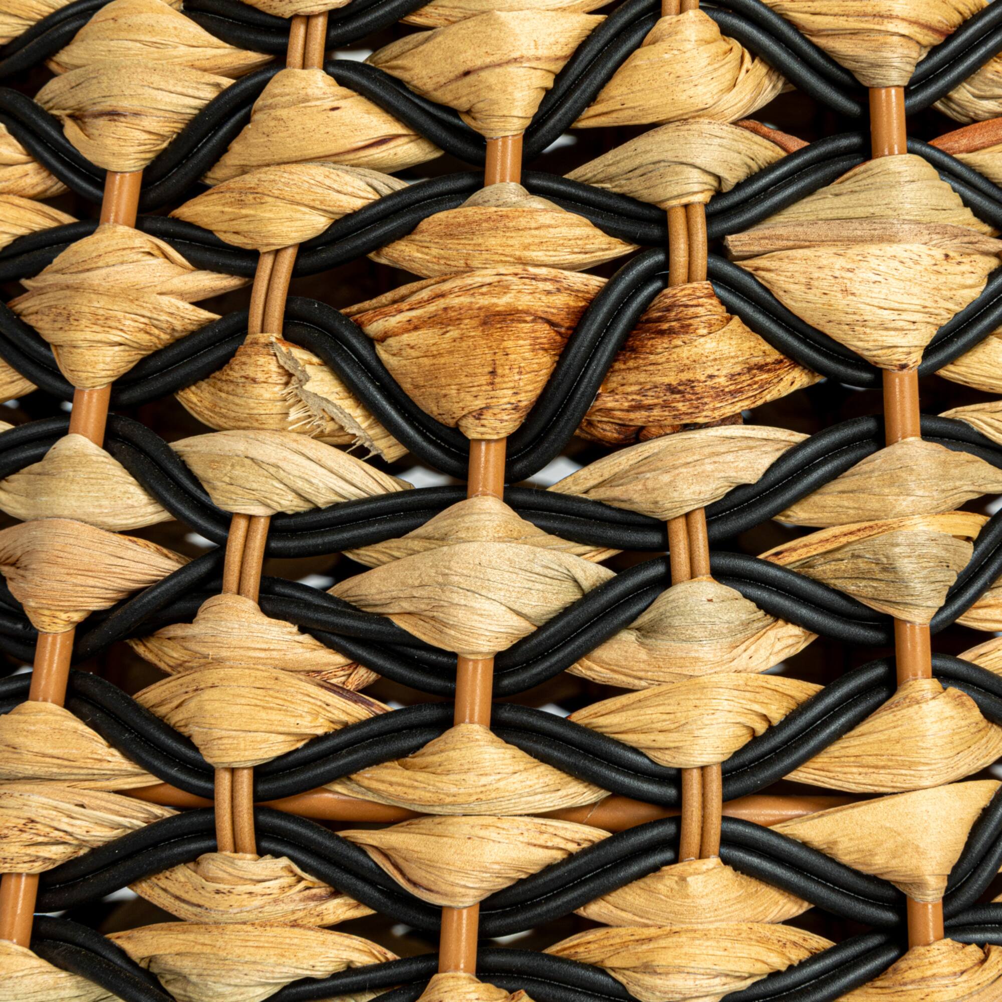 Household Essentials 18" Black & Natural Braided Water Hyacinth & Resin Geometric Side Table